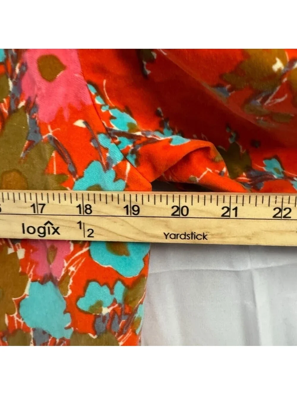 Vintage Floral Velvet Blazer M Red Orange Teal Open Front Pockets